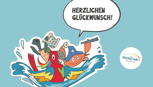 Cartoon mit Sprechblase Herzlichen Glückwunsch